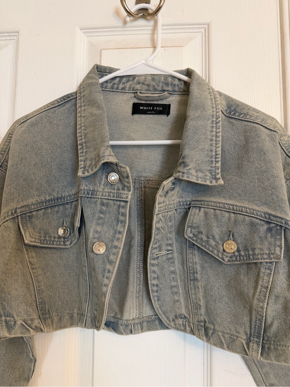 White Fox Cropped Denim Jacket